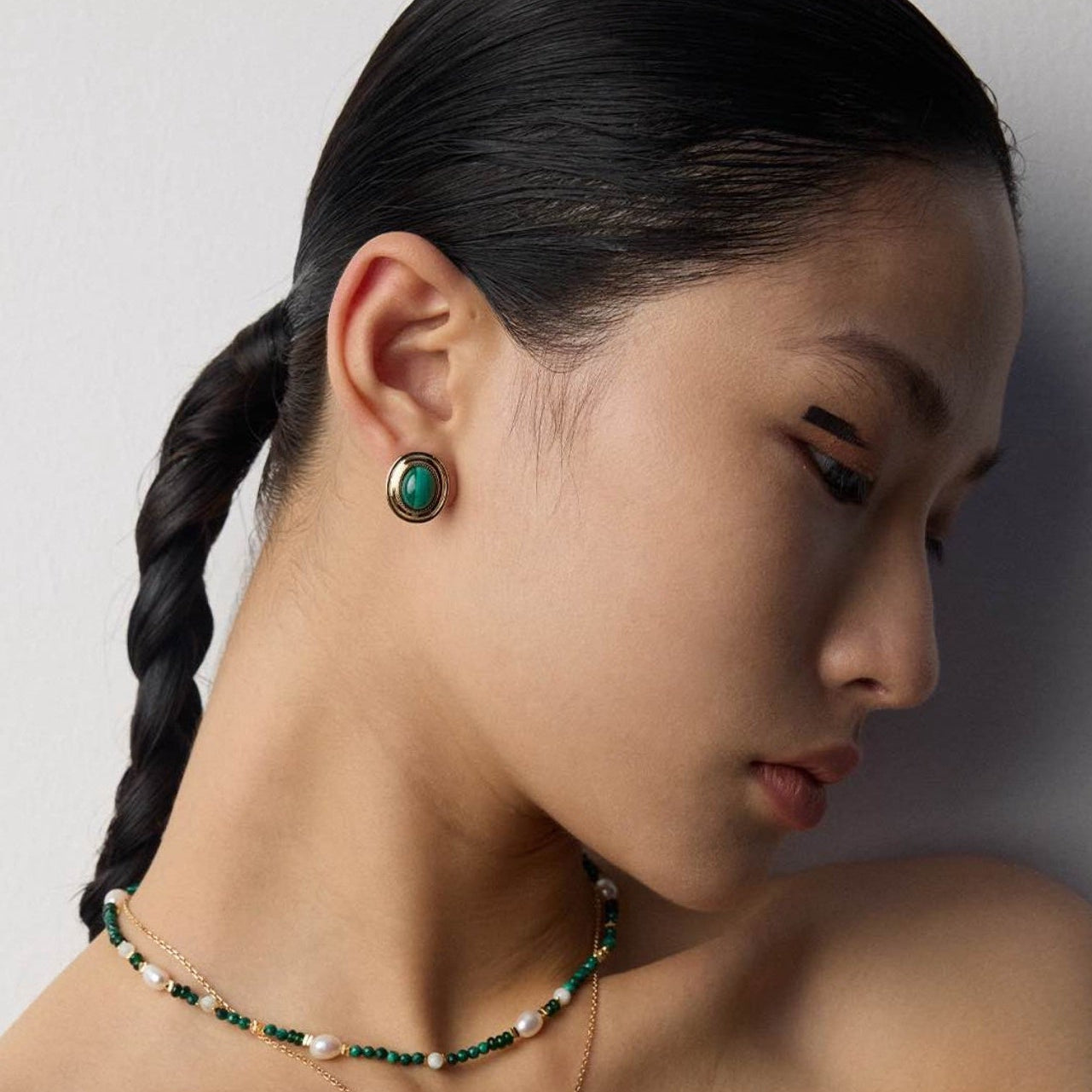Natural Malachite Stud Earrings | S925 Sterling Silver