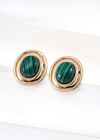 Natural Malachite Stud Earrings | S925 Sterling Silver