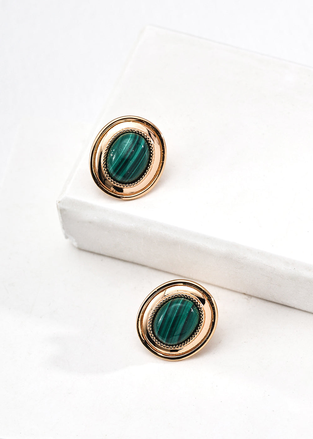 Natural Malachite Stud Earrings | S925 Sterling Silver