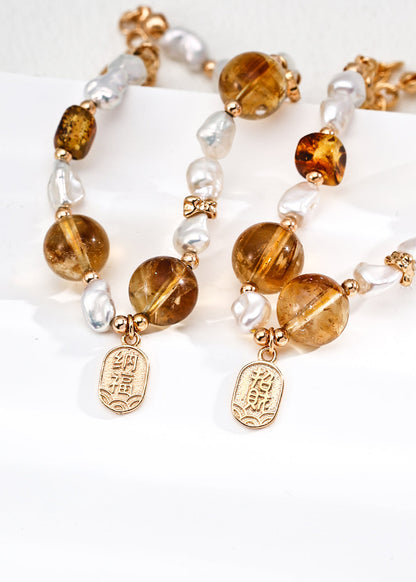 Citrine & Pearl Abundance Bracelet | S925 Sterling Silver