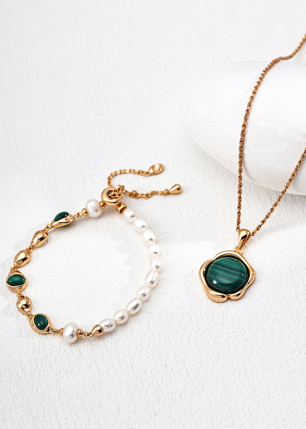 Natural Pearl, Malachite Bracelet | S925 Sterling Silver