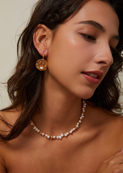 Natural Pearl Earring – Filigree | S925 Sterling Silver