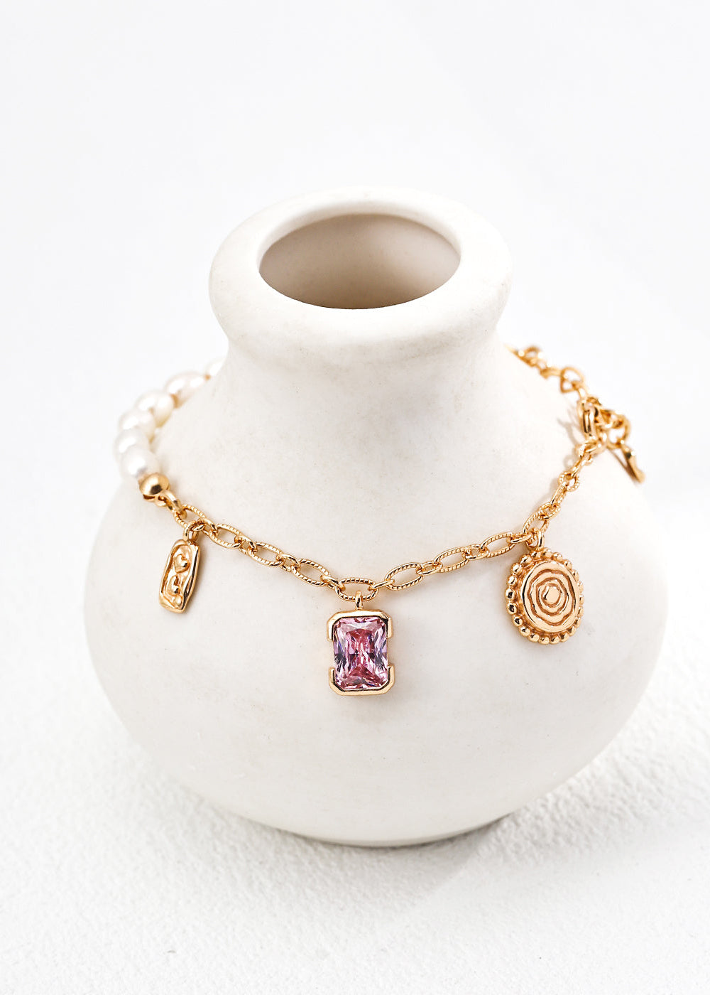 Natural Pearl, Healing Amethyst & Vintage Charms Bracelet | S925 Sterling Silver