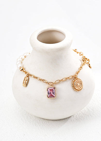 Natural Pearl, Healing Amethyst & Vintage Charms Bracelet | S925 Sterling Silver