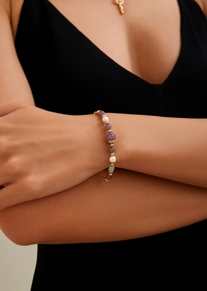 Icy Aquamarine Quartz, Natural Pearl, Energy Crystal Bracelet | S925 Sterling Silver