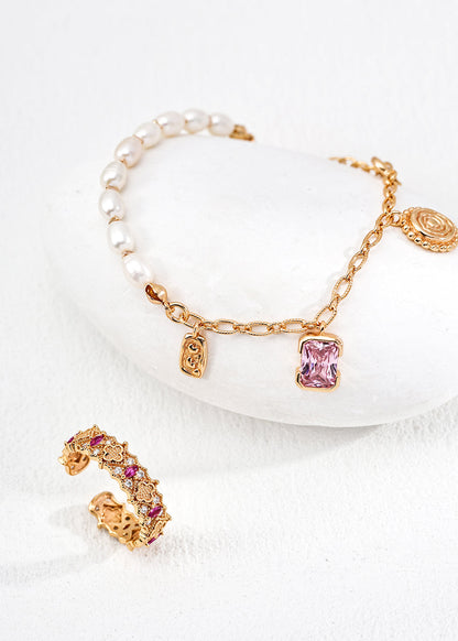 Natural Pearl, Healing Amethyst & Vintage Charms Bracelet | S925 Sterling Silver