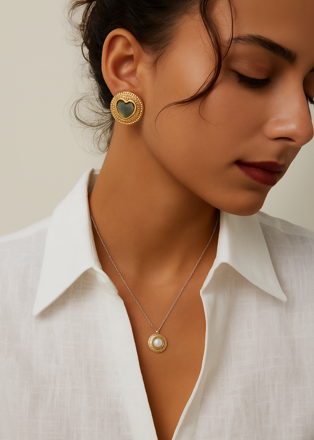 Iridescent Shell Earring – Vintage Style Gold-Plated | S925 Sterling Silver