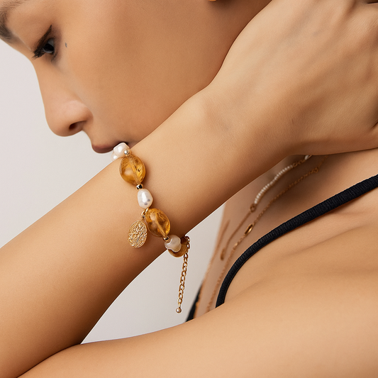 Citrine & Pearl Abundance Bracelet | S925 Sterling Silver