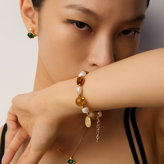 Citrine & Pearl Abundance Bracelet | S925 Sterling Silver