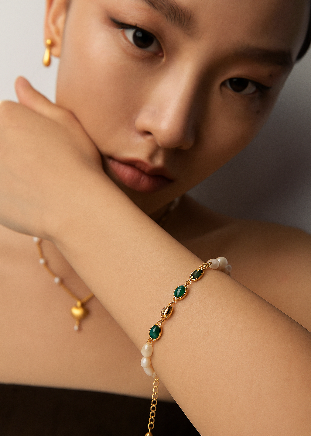 Natural Pearl, Malachite Bracelet | S925 Sterling Silver