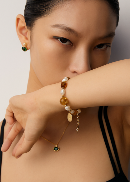 Citrine & Pearl Abundance Bracelet | S925 Sterling Silver