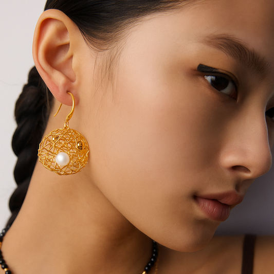 Natural Pearl Earring – Filigree | S925 Sterling Silver