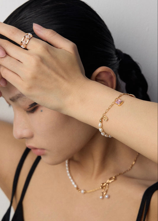 Natural Pearl, Healing Amethyst & Vintage Charms Bracelet | S925 Sterling Silver