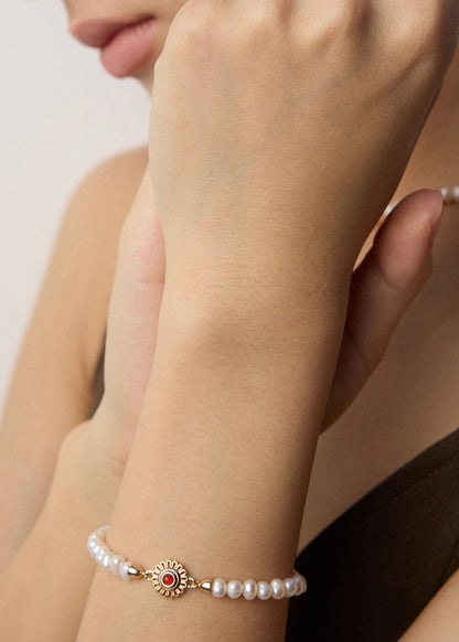 Natural Pearl & Red Agate Bracelet