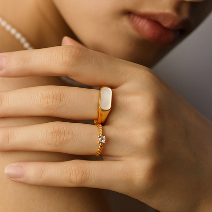 Solara natural pearl, 925 sterling silver ring on neutral background