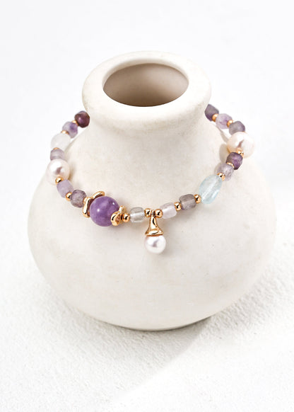 Icy Aquamarine Quartz, Natural Pearl, Energy Crystal Bracelet | S925 Sterling Silver