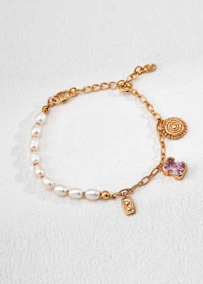 Natural Pearl, Healing Amethyst & Vintage Charms Bracelet | S925 Sterling Silver